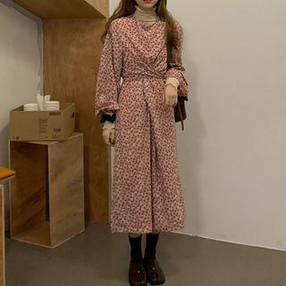 Long-sleeve Floral Print Midi Dress / Long-sleeve Turtleneck Top
