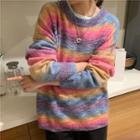 Long-sleeve Contrast Oversize Sweater As Shown In Figure - One Size