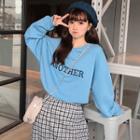 Letter Embroidered Pullover 2188 - Blue - One Size