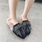 Rhinestone Bow Accent Furring Flat Shoes