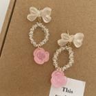 Bow Flower Acrylic Faux Crystal Dangle Earring 1 Pair - White & Pink - One Size