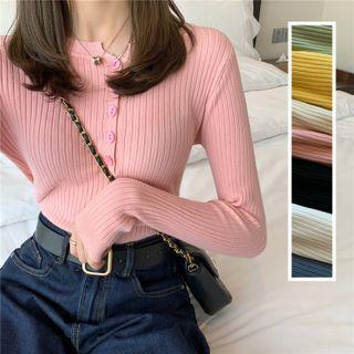 Long-sleeve Plain Ribbed Slim-fit Top