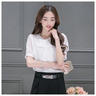 Tie-neck Short-sleeve Chiffon Blouse