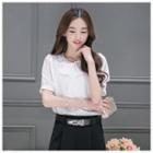 Tie-neck Short-sleeve Chiffon Blouse