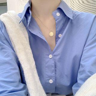 Long-sleeve Plain Shirt As Figure - One Size