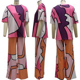 Print Short-sleeve Wide Leg Jumpsuit