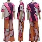 Print Short-sleeve Wide Leg Jumpsuit