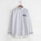 Star Embroidery Striped Shirt As Shown In Figure - One Size