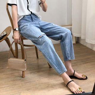 High-waist Ripped Tapered Cropped Jeans