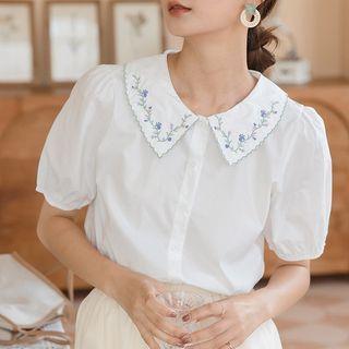 Floral Embroidered Collared Blouse