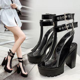 Transparent Zip Detail Platform High Heel Sandals