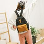 Faux Leather & Lightweight Fabric Panel Backpack