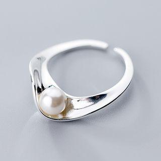 925 Sterling Silver Faux Pearl Open Ring Silver - One Size