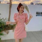 Plaid Collared Ruffled Short-sleeve Mini A-line Dress