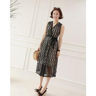 Sleeveless Lace Midi Surplice-wrap Dress