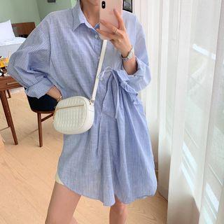Long-sleeve Ruffled Asymmetric Striped Shirt