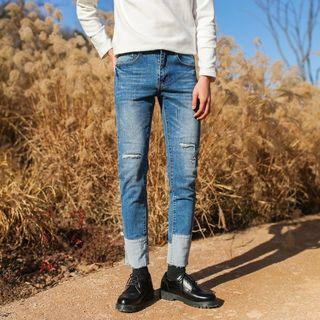 Contrast-hem Cropped Jeans