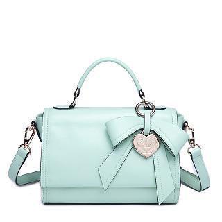Genuine-leather Bow-accent Satchel Light Blue - One Size