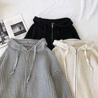 Plain Drawcord Long-sleeve Cardigan