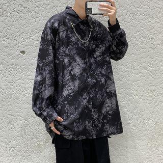 Long-sleeve Chain-accent Tie-dye Shirt