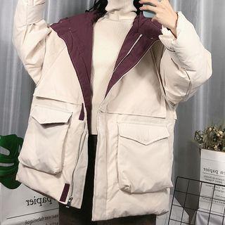 Color-block Loose-fit Fleece Cardigan