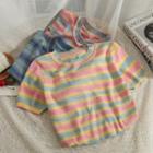 Striped Slim-fit Crop T-shirt