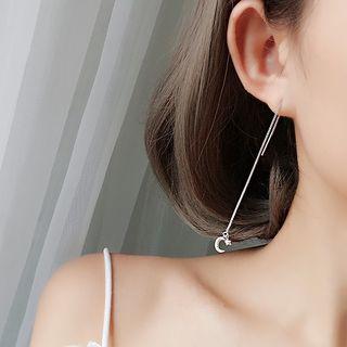 925 Sterling Silver Moon & Star Dangle Earring S925 Sterling Silver - As Shown In Figure - One Size