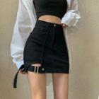 High-waist Denim Mini Fitted Skirt