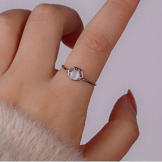 Cloud Faux Cat Eye Stone Alloy Open Ring 1 Pc - Silver & White - One Size