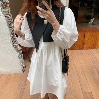 Asymmetric Vest / Lantern-sleeve Loose Fit Dress