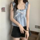 Square-neck Ruffle Bow Tank Top