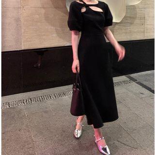 Mock Two-piece Short-sleeve Cutout Dress