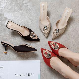 Rhinestone Kitten Heel Mules