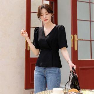 Peplum-hem Wrap Blouse