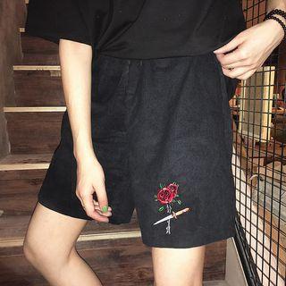 Embroidered Rose Shorts