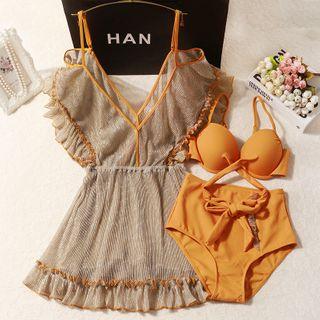 Set: Plain Bikini + Ruffle Dress