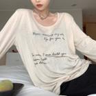 Long-sleeve Lettering T-shirt Milk Tea - One Size