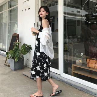 Print Loose-fit Sleeveless Dress / Plain Loose-fit Shirt