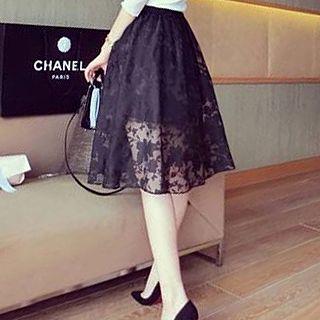 Lace Panel A-line Midi Skirt