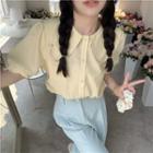 Short-sleeve Wide Collar Blouse Light Yellow - One Size