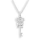 18k White Gold Tiny Key To My Heart Bow Diamond Solitaire Necklace (0.02 Ct) (free 925 Silver Box Chain, 16)