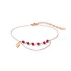 Fashion And Elegant Plated Rose Gold 316l Stainless Steel Anklet With Red Cubic Zirconia Rose Gold - One Size