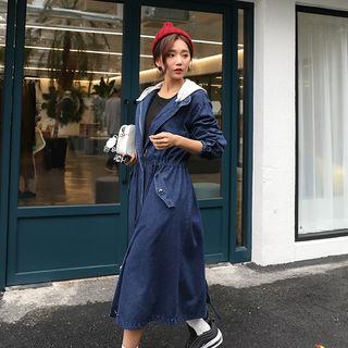 Detachable-hood Denim Long Parka