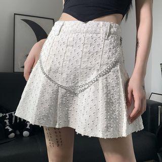 Chained Distressed Mini A-line Denim Skirt