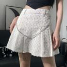 Chained Distressed Mini A-line Denim Skirt