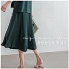 Set: Round-neck Slit-side Top + Band-waist Wide-leg Pants