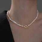 Geometric Sterling Silver Faux Pearl Necklace S925 Silver - Pearl White - One Size