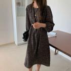 Floral Print Balloon-sleeve Midi A-line Dress As Shown In Figure - One Size