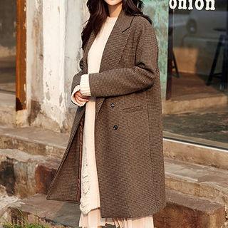 Peaked-lapel Wool Blend Houndstooth Coat