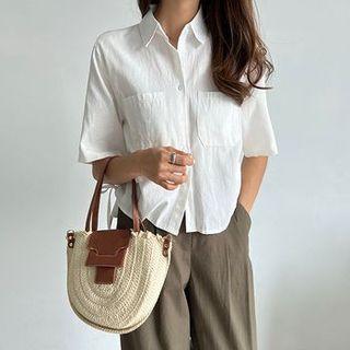 Drawcord-side Crop Shirt